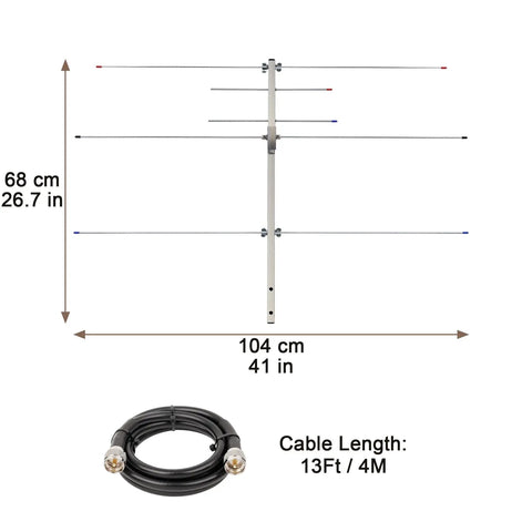 Go To Dual Band Yagi Antenna For Ham Radio VHF UHF 136 174 MHz And 400 470 MHz High Gain 7 And 10.5 dBi with 32 Ft Cable shown