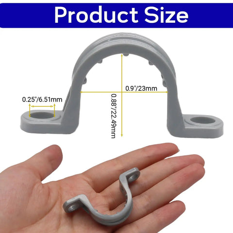 Heavy Duty Pvc Conduit Clamps For Half Inch Pipe - Pack Of 12 Rust Proof weather resistant clamp shown in hand for size reference.