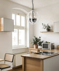Farmhouse 4 Light Rustic Wood Chandelier Pendant Light For Dining Room Foyer And Kitchen in a cozy modern kitchen setting