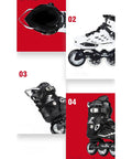 Multiple angles of Carbon Fiber Inline Roller Skates For Adults And Teens Adjustable Single Row With Safety Ratchet Buckle and Laces