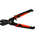 Heavy Duty Mini Bolt Cutter With Grippy Soft Anti Slip Handle Cuts Through Wires And Cables Up To Two Point Five Millimeters in black and red.