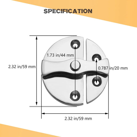 Heavy Duty Marine Boat Door Catch Latch in 316 Stainless Steel, 2.32 Inch 59 Mm, Round Hatch Turn Button Twist Lock With Screws, dimensions shown