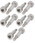 10 Pack 304 Stainless Steel Hex Socket Shoulder Bolts Featuring M3 Threads And Tough 4Mm Pins in various angles on a white background.