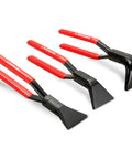 DASBET 3-piece hand seamers set for sheet metal, front view; red plastic handles with black metal jaws