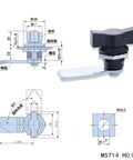 Zinc Alloy Quarter Turn Wing Mailbox And Cabinet Lock with technical dimensions, rustproof diecast construction, chrome finish.