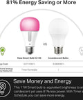 Comparison of Smart WiFi LED Bulbs Color Changing 1000 Lumens Dimmable A19 with incandescent bulb showcasing energy savings.