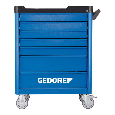 Heavy Duty Metric Tool Trolley With 190 Piece Wrench And Socket Set with blue finish, multiple drawers, and wheels for mobility.