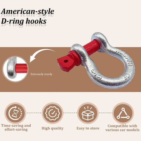 Beefy 2 Pack 3/8 Inch D Ring Anchor Shackles With Screw Pin Clevis Design Rated For One Ton Load with red pin