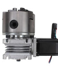 Straight Up Precision 4th Axis Gearbox For CNC Router, Hella Tough Rotary Three Jaw 100mm Chuck With 20 To 1 Ratio, Smooth Engraving Tailstock close-up view of the gearbox and motor.