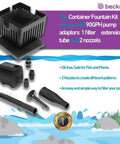 Container Fountain Pump Kit Submersible 120 GPH 5W for Patio Ponds and Indoor Outdoor Fountains with nozzles and filters