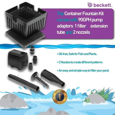 Container Fountain Pump Kit Submersible 120 GPH 5W for Patio Ponds and Indoor Outdoor Fountains with nozzles and filters