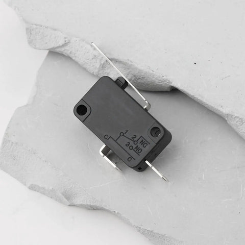 Must Have 2 Pin Micro Limit Switch With Lever VMN15 125V 250V AC for current control, shown on a geometric background