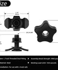 Heavy Duty L Track Threaded Stud Fittings With Knobs, 1.18 Inch Bolt Height dimensions, black steel fasteners for cargo.