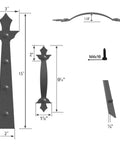 Dimensions of Screw Mounted Faux Garage Door Hardware Set with 4 Hinges and 2 Handles in Durable ABS Plastic