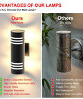 Comparison of black dusk to dawn outdoor wall light vs rusted old style, highlighting advantages of the new model.