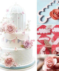 Top Shelf 114 Piece Cake Decorating Kit Loaded With Fondant Plunger Cutters Sugar Craft Molds Rolling Pin Scraper And Pro Level Icing Tools For Killer Diy Baking; decorated cake with fondant roses and cutters.