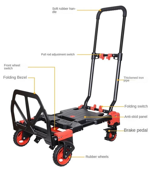 Heavy Duty Folding Flatbed Hand Truck Dolly For Moving Heavy Loads Portable Platform Cart With Easy Fold Storage Lightweight Durable Design For Home Garage Or Job Site Use, red