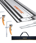 Top Shelf 110 Inch Track Saw Guide Rail Kit With Two 55 Inch Rails and quick release clamps, includes protective bag.