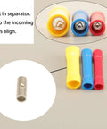 Close-up of colorful terminals in the 300Pcs 18 Types Crimp Connector Kit With Ring Spade Fork And Butt Terminals 6.3mm Quick Disconnect Terminals Male And Female Spade Connectors For Easy DIY Solder Free Wiring showing built-in separator.