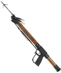 Wood Mahogany Spearfishing Kit With 42 Inch Spear Gun showing double barb rock point and stainless steel shaft.