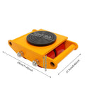 Rock Solid Workhorse 4 Piece Furniture Dolly Set, 3300 Lbs Capacity Industrial Machinery Skate with rubber cap, dimensions shown.