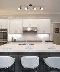 4 Light Track Bar Lighting With Glass Heads In Cool Matte Black Finish above modern kitchen island, sleek design, XB-TR1237-4-MB.