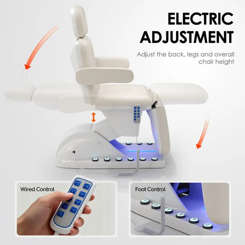 Professional Fully Electric Facial Massage Table With Lift For Estheticians, showing electric adjustment controls and features.