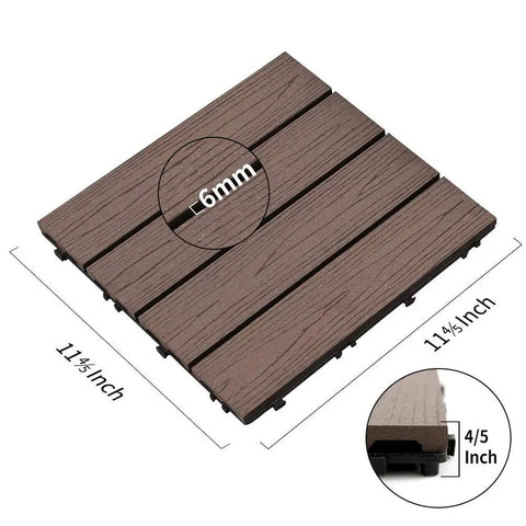Wood Plastic Composite Patio Deck Tiles Interlocking 12 By 12 Inches Water Resistant For Indoor And Outdoor Use 22 Sq Ft Set With Brazilian Ipe Look No Fuss To Install And Low Maintenance