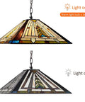 Tiffany Style Stained Glass Pendant Light Fixture, 16 Inch Wide Hanging Lamp With Two Lights, mission antique pendant lighting off and on