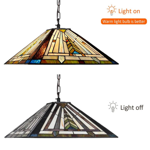 Tiffany Style Stained Glass Pendant Light Fixture, 16 Inch Wide Hanging Lamp With Two Lights, mission antique pendant lighting off and on