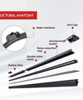 Structural anatomy of Heavy Duty Manual UTV Windshield Wiper Kit showing components like rubber strip and aerodynamic spoiler.