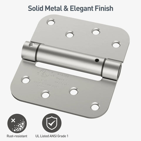 Top Shelf 4 Pack Self Closing Door Hinges With Adjustable Spring Tension No Sweat Setup Slick Brushed Nickel Finish, solid metal finish.