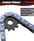 Close-up of a T8F Chain 11T Sprocket with Master Link Replacement for Kids Electric Scooters, showing fitment details.