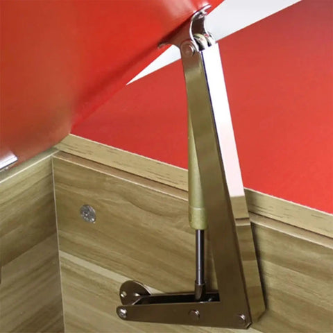 2 Pack Soft Close Box Hinges With 100N Gas Struts for heavy wooden boxes, showing hinge installed on a wooden lid