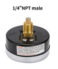 1/4 inch NPT male connection on Tridicator Thermo Manometer Pressure Gauge for gas and noncorrosive liquids, black iron case.