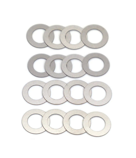 One Quarter Inch Pivot Pin And Take Down Pin Shim Kit, 14 Pack, Four Thicknesses, Heavy Duty Stainless Steel 304, arranged