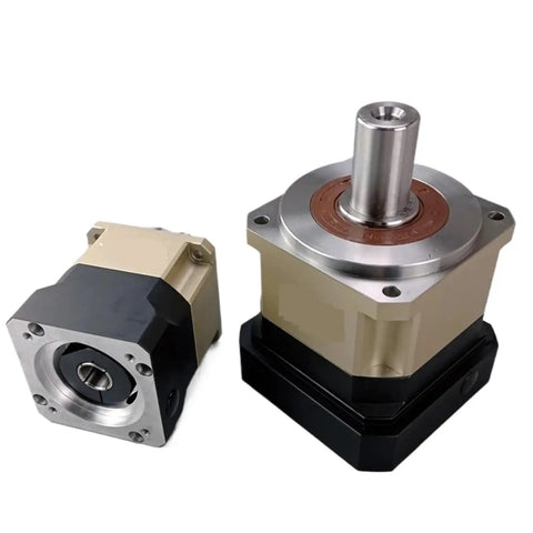 Top Shelf Rugged Workhorse Helical Planetary Gear Reducer Rock Solid Stepper Motor Adapter Dual Shaft Support Massive Torque Industrial Drive Gearbox For Automation Projects Size 13, view of gear reducer and motor adapter.
