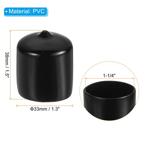 One And One Quarter Inch ID Round Rubber End Caps Pack Of 12 Black PVC Bolt Covers For Metal Tubes And Rods Dope Protection Caps Flexible Screw Thread Covers Corrosion Resistant Lightweight Easy Fit For DIY Projects, 1-1/4 inch PVC cap
