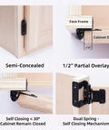 Image showing Half Inch Overlay Black Cabinet Hinges For Face Frame Cabinets, 50 Pack 25 Pairs, demonstrating installation and features.