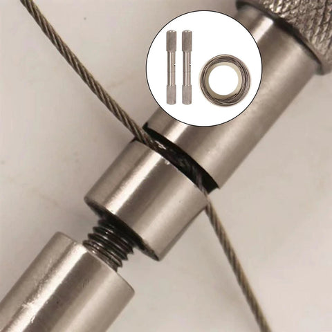 Manual Camping Rope And Dehorning Wire Tool For Animal Handling And Outdoor Gear, close-up of stainless steel wire with handles and rope.
