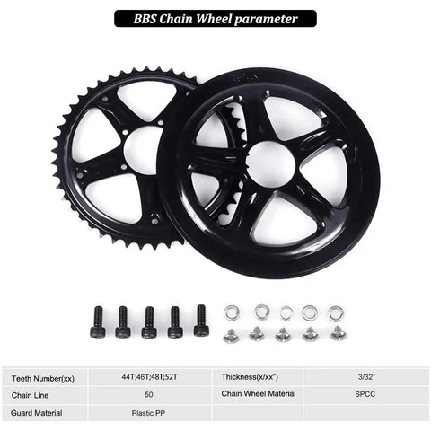 52T Chainring For Mid Drive Ebikes BBS01 BBS02 BBSHD With Guard Aluminum Chain Wheel and bolts set