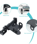 Black Heavy Duty Slide Bolt Latch Tough As Nails Security Gate Lock For Outdoor Fences Garden Sheds Barn Rust Proof Door Hardware Stainless Steel 4 Inches Wide with padlock hole and thickened material.