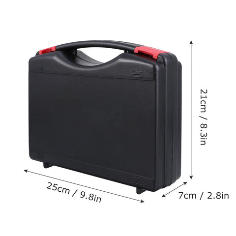 Badass Portable PP Plastic Toolbox Featuring Bulletproof Shock Resistant Shell And Ergonomic Carry Handle For Organizing Power Tools Hand Gear And Hardware Needs And Spare Parts Today, black sturdy case side view.