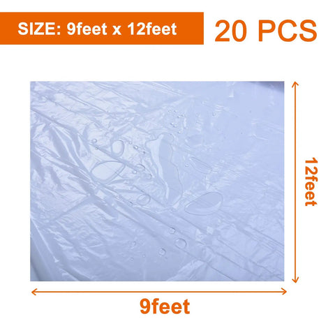 Close-up of 20 Pack 9x12 Ft Plastic Drop Cloths For Painting And Home Projects Waterproof Dustproof Tarp Shield Tear Resistant