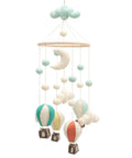Cozy Baby Nursery Hot Air Balloon Mobile With Clouds And Felt Balls Natural Wool Handmade Crib Decor On A Wooden Hoop Gender Neutral Gift Idea For Newborns Perfect Soothing Visuals For Baby Room. Handmade mobile with wool balloons and clouds.