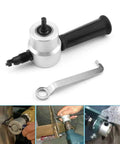 Double Head Sheet Metal Nibbler Cutter Drill Attachment for straight and curved cuts with ergonomic handle and adjustable 360 degrees.