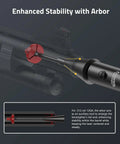 Rechargeable Bore Sight Laser Kit With 64 Adapters For Calibers From 0.17 To 12GA showing enhanced stability with arbor