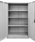 Lockable Stainless Steel Office Filing Cabinet With Top-Notch Adjustable Shelves, 2-Door Storage Cupboard, Secure Office Storage Solution, 90x40x140cm Grey, Includes Spare Keys for Extra Security, interior view