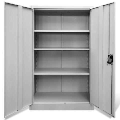 Lockable Stainless Steel Office Filing Cabinet With Top-Notch Adjustable Shelves, 2-Door Storage Cupboard, Secure Office Storage Solution, 90x40x140cm Grey, Includes Spare Keys for Extra Security, interior view