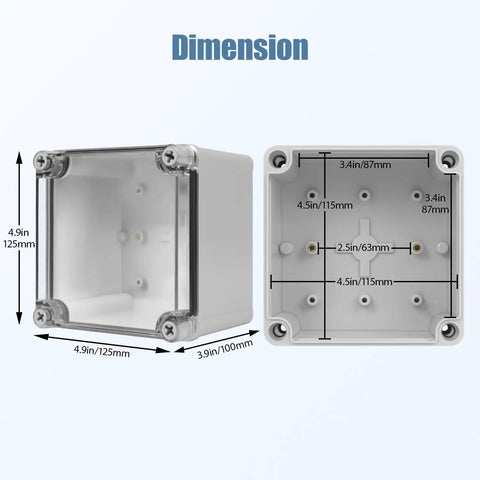 IP67 Waterproof Junction Box With Transparent Cover For Outdoor DIY Projects Dustproof Electrical Enclosure Gray 4.9x4.9x3.9In dimensions